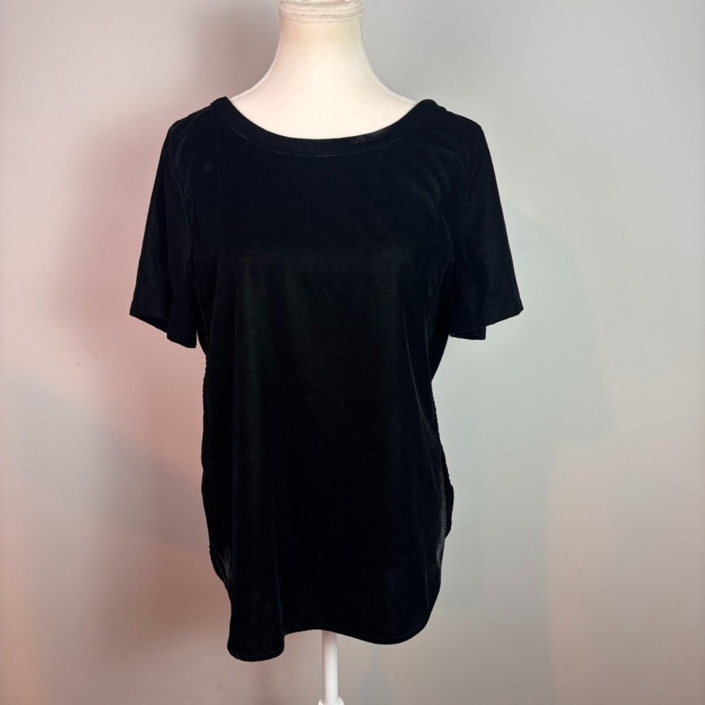 NWT Banana Republic Womens Black Velvet Short Sleeve Flowy Blouse Tall Medium